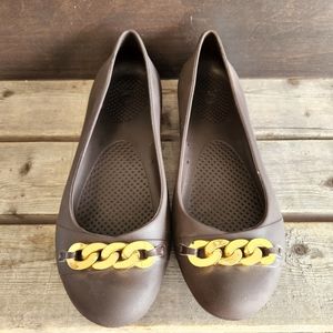 Crocs Ballet Flats Brown Gold Chain Toe Women's Size 9